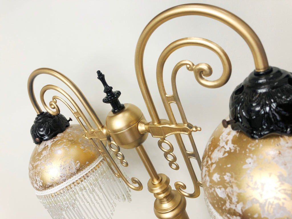 Vintage Victorian Boudoir Pedestal Dual Gold Table Lamp | Adelaide Clocks