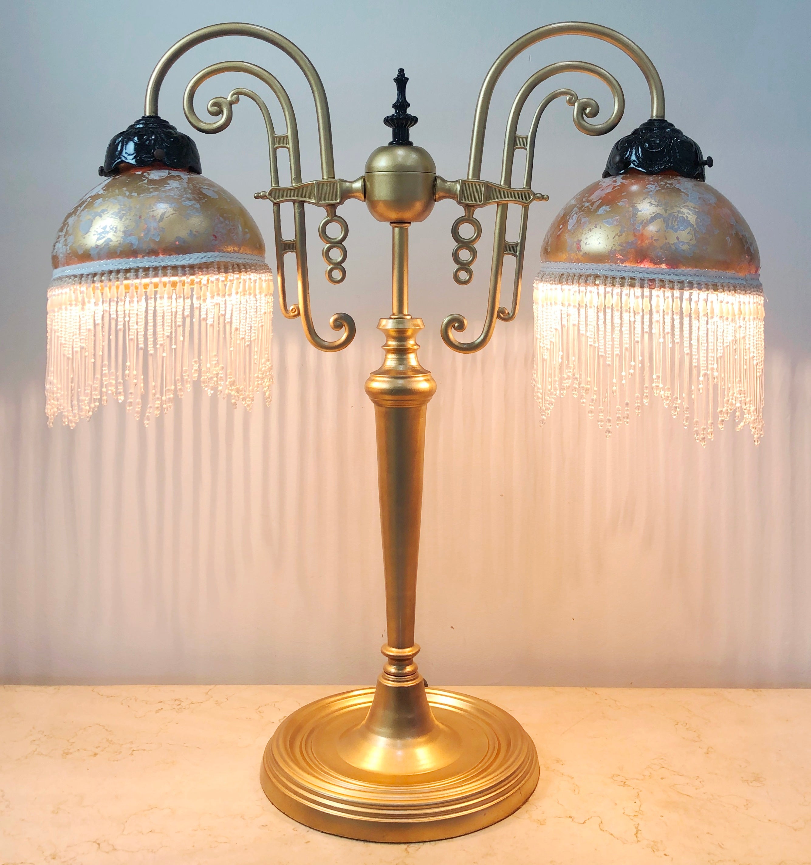 Vintage Victorian Boudoir Pedestal Dual Gold Table Lamp | eXibit collection