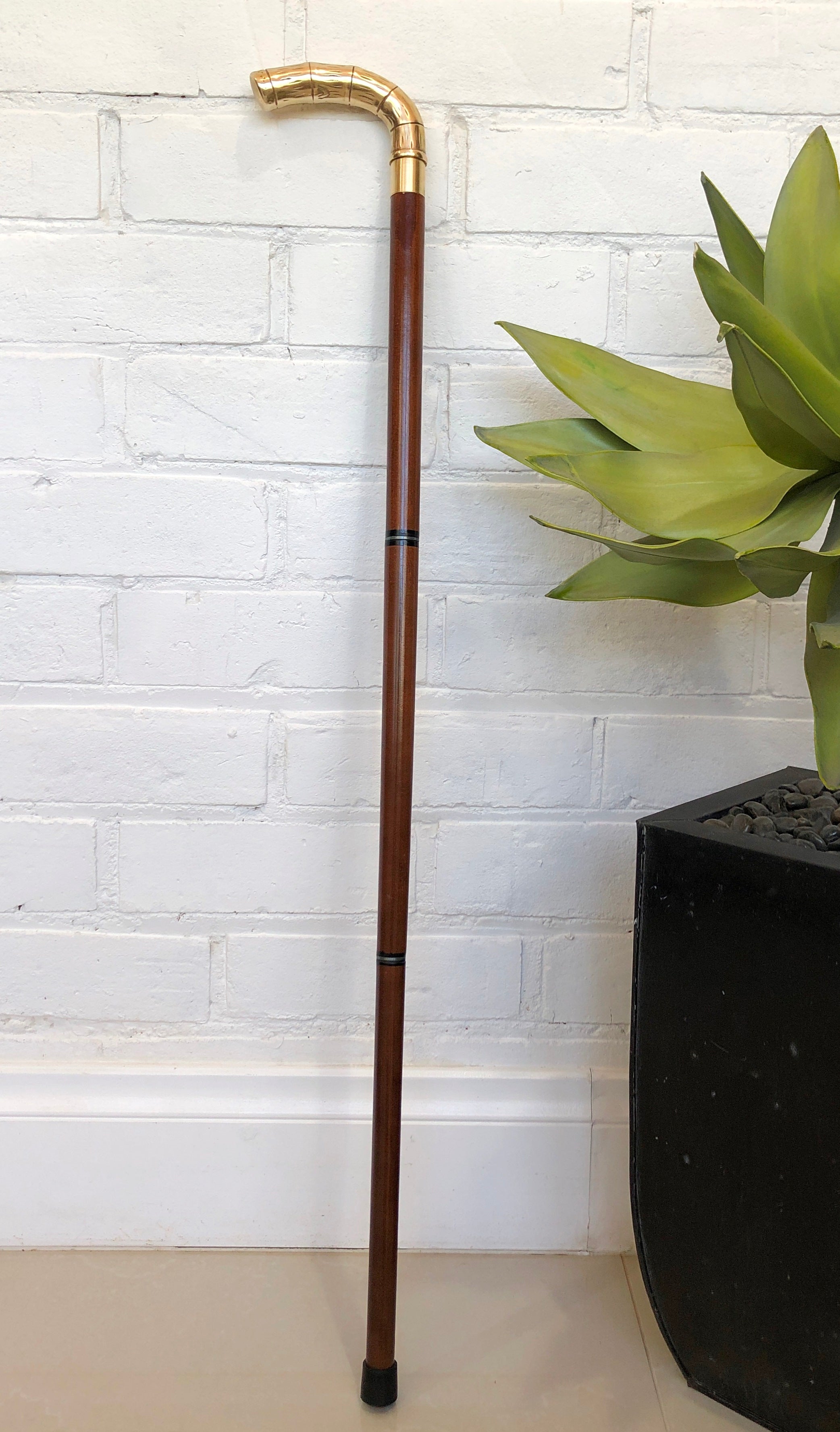 VINTAGE Wood Walking Stick Cane with BRASS Handle | eXibit collection