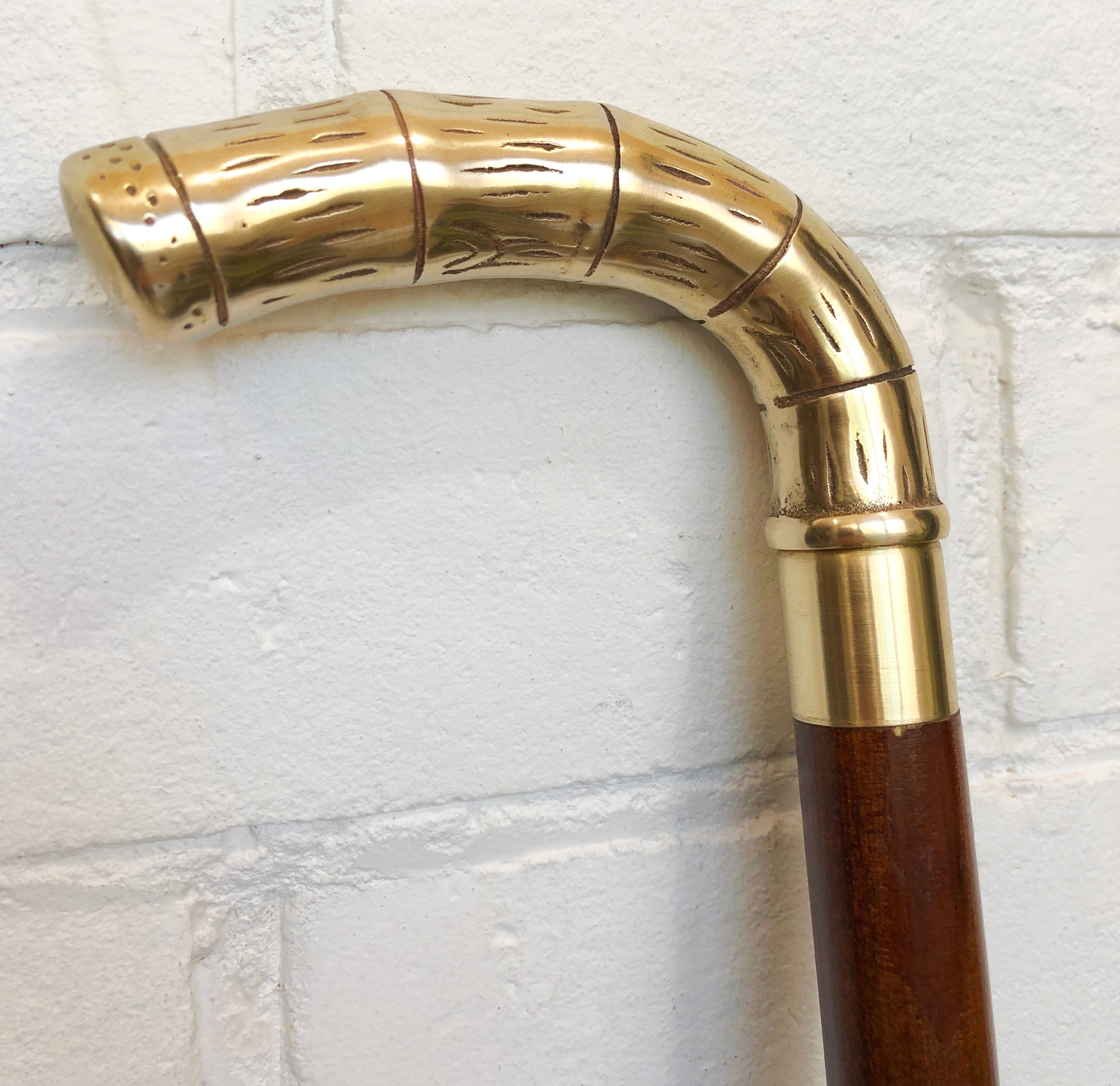 VINTAGE Wood Walking Stick Cane with BRASS Handle | eXibit collection