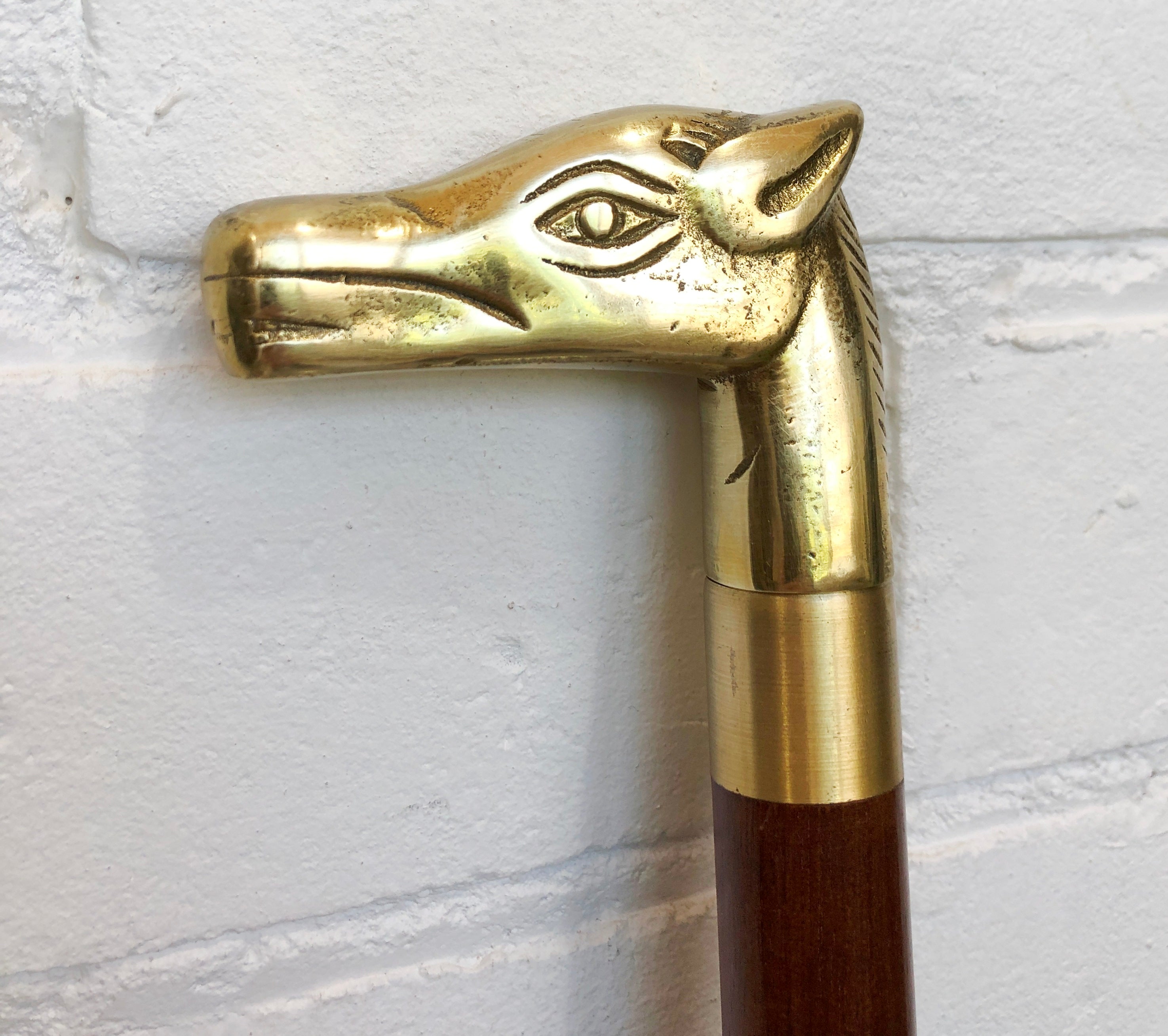 VINTAGE Wood Walking Stick Cane with BRASS Horse Head | eXibit collection