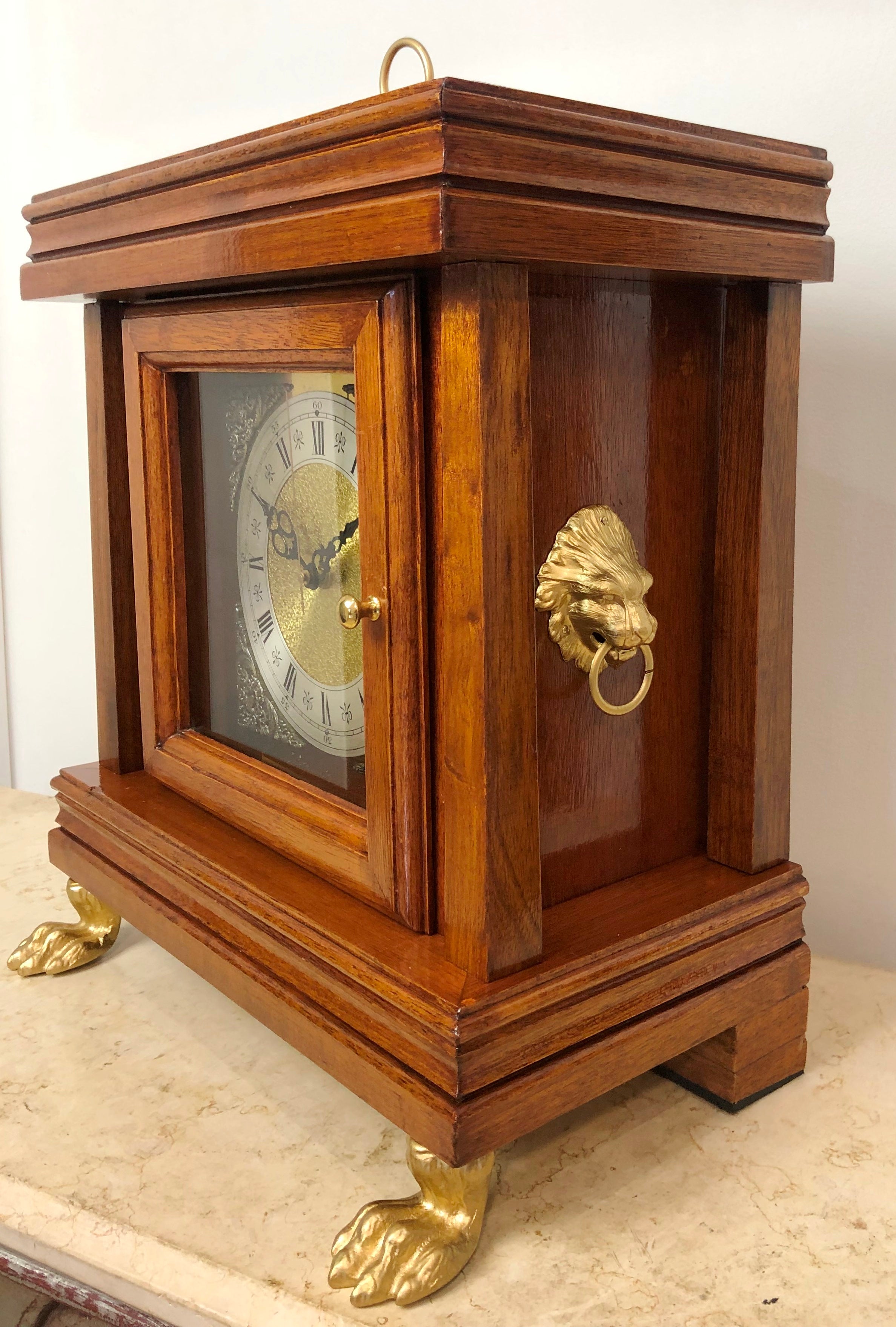 Vintage SOLID Wood Lion & Claw Feet Battery Mantle Clock | eXibit collection