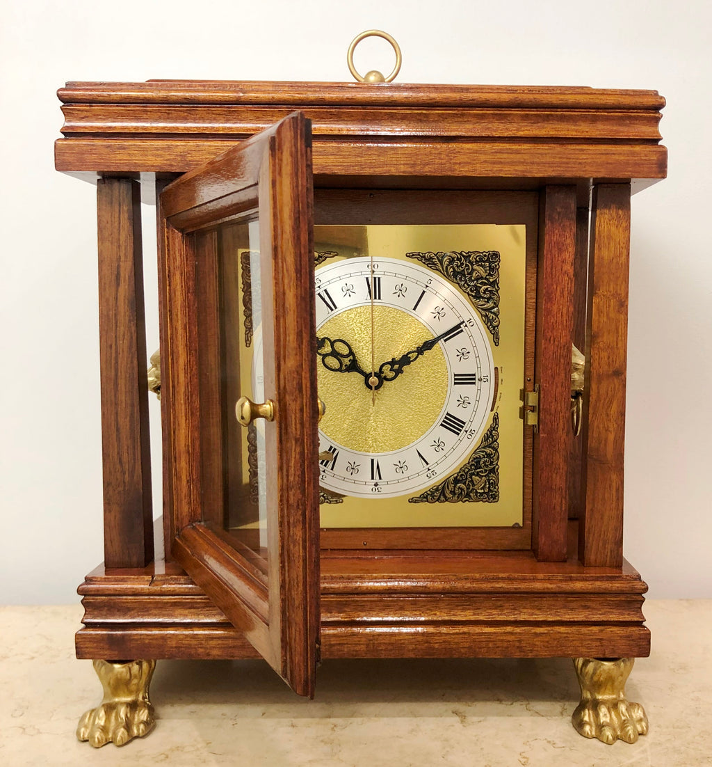 Vintage SOLID Wood Lion & Claw Feet Battery Mantle Clock | eXibit collection