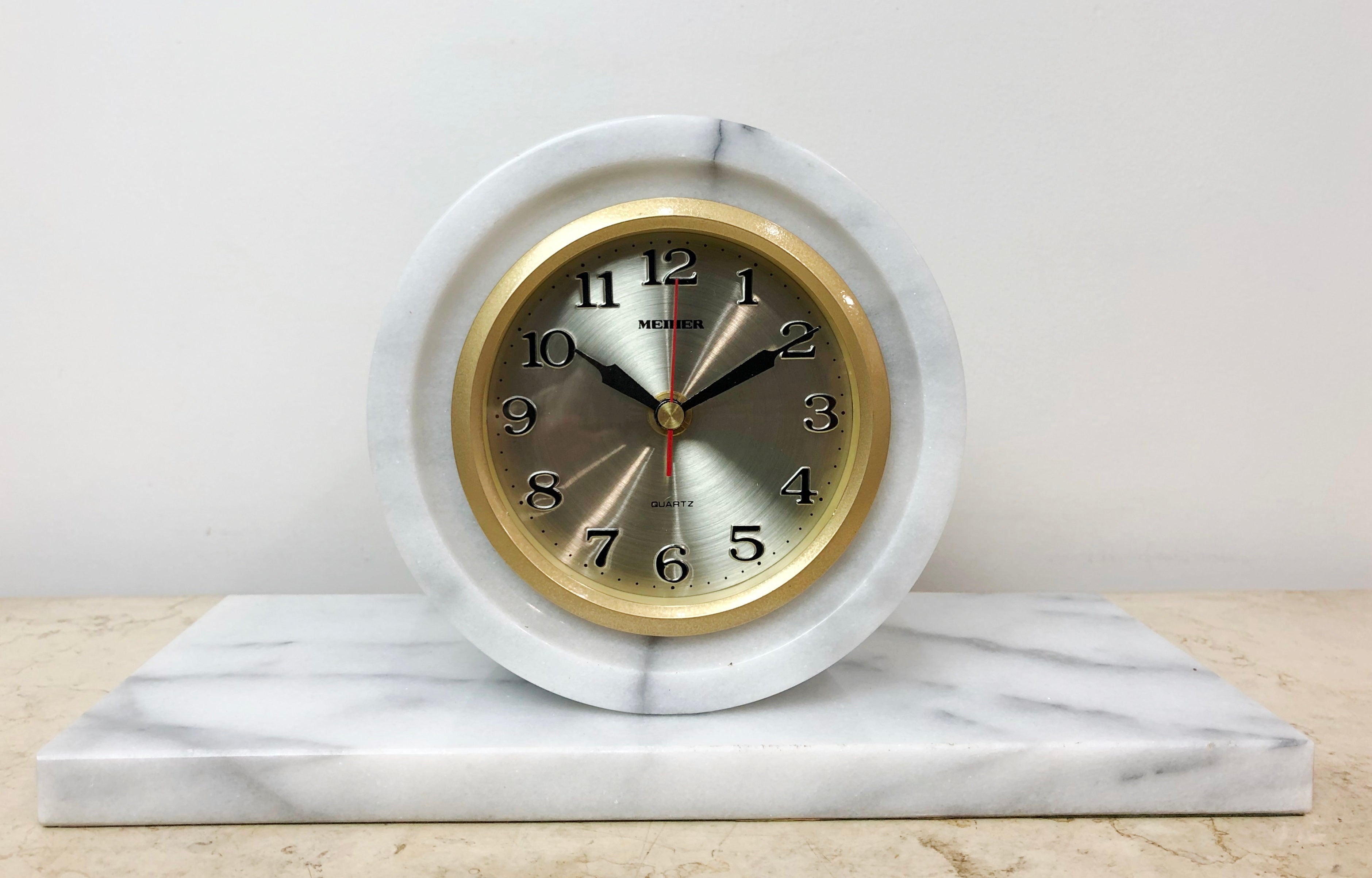 Vintage White Marble MEIHER Desk Mantel Clock | eXibit collection