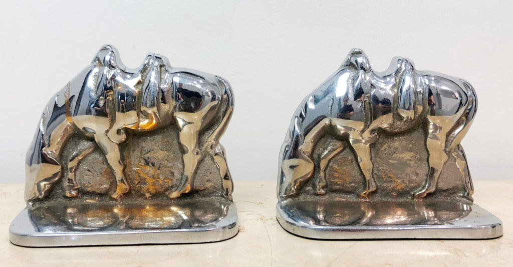 Vintage Cast Solid Silver Grazing Saddle Horse Bookends | Adelaide Clocks