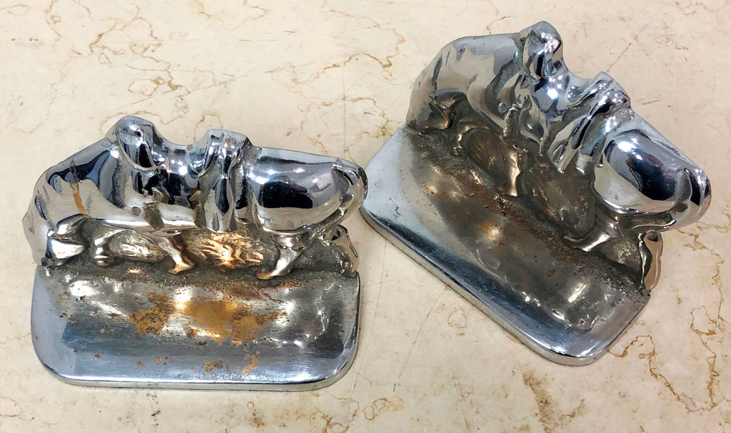 Vintage Cast Solid Silver Grazing Saddle Horse Bookends | Adelaide Clocks