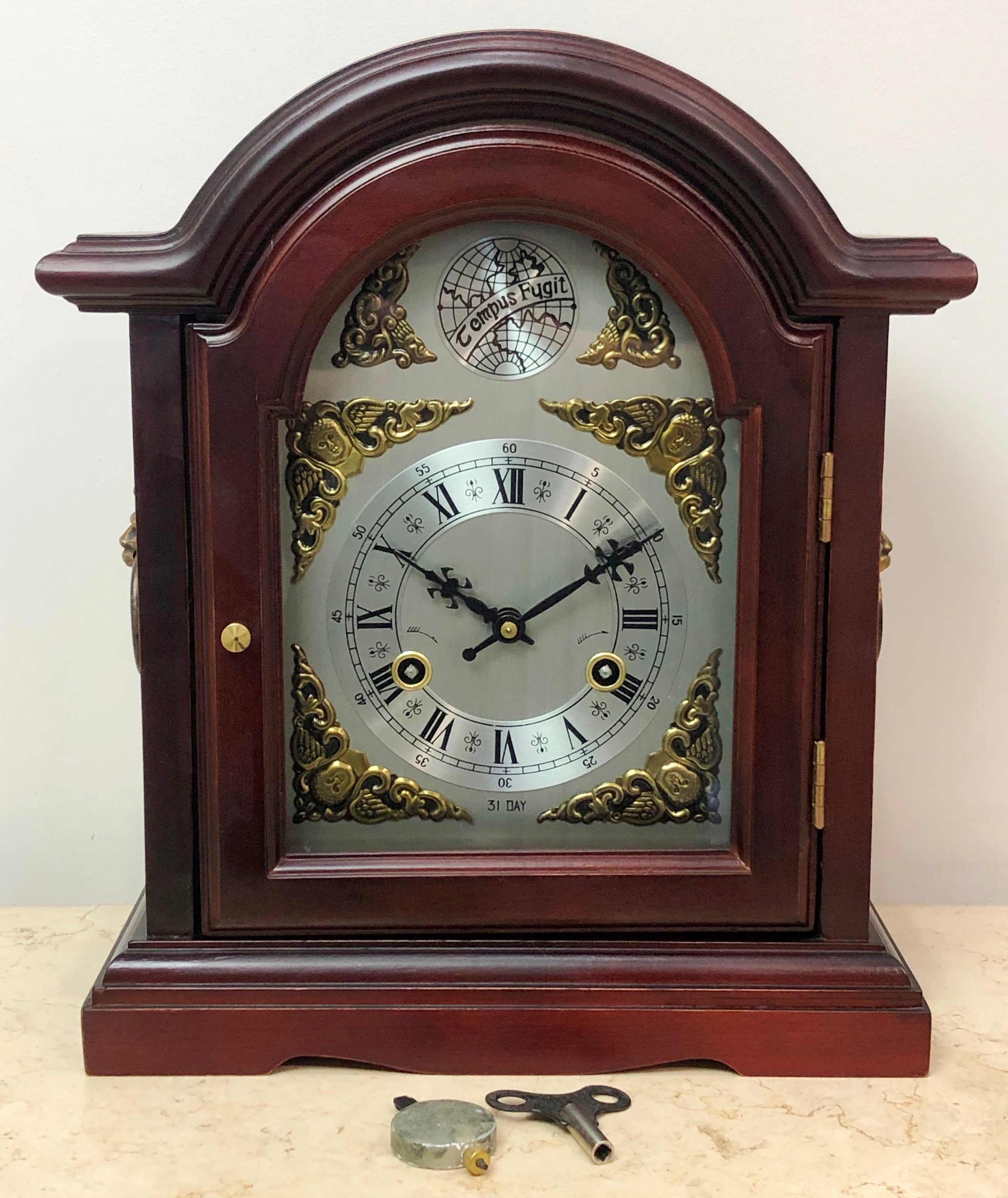 Vintage 31 Day Tempus Fugit Hammer Chime Mantel Clock | eXibit collection