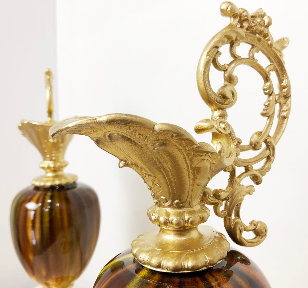 Vintage Ornate Brass Ewer Urn Garniture Set | eXibit collection