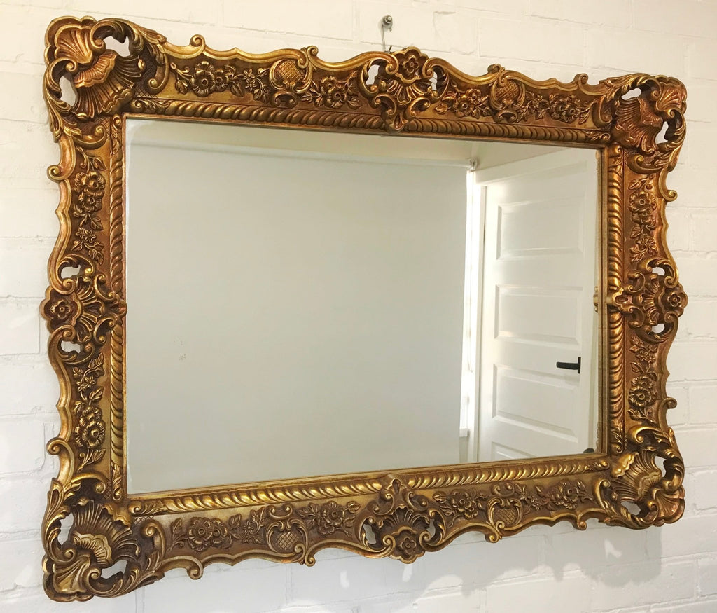 Antique Ornate Gold Wall Hanging Rectangle Mirror | Adelaide Clocks