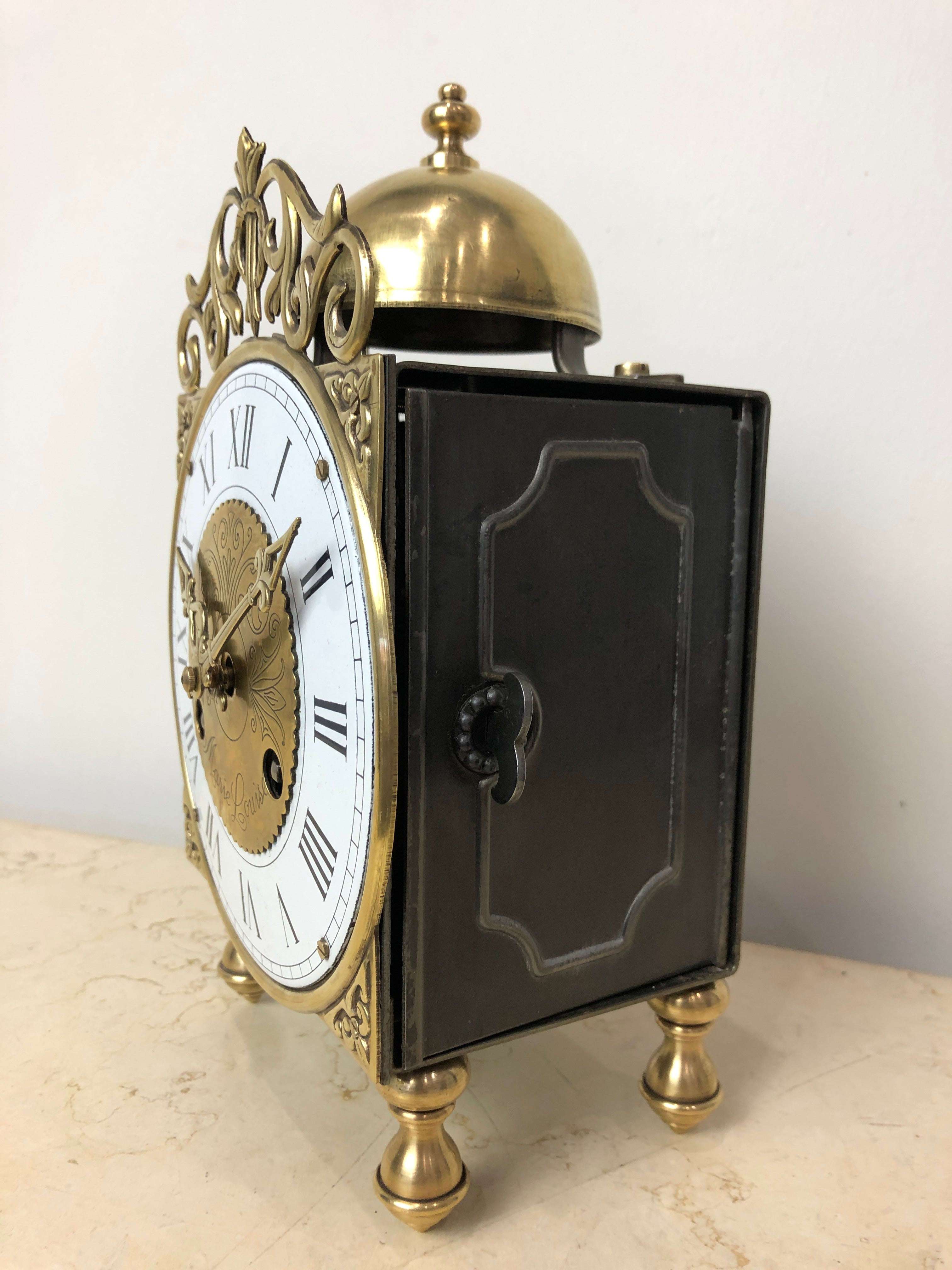 Vintage FRANZ Hermle Marie Louise Brass Bell Chime Mantel Clock | eXibit collection