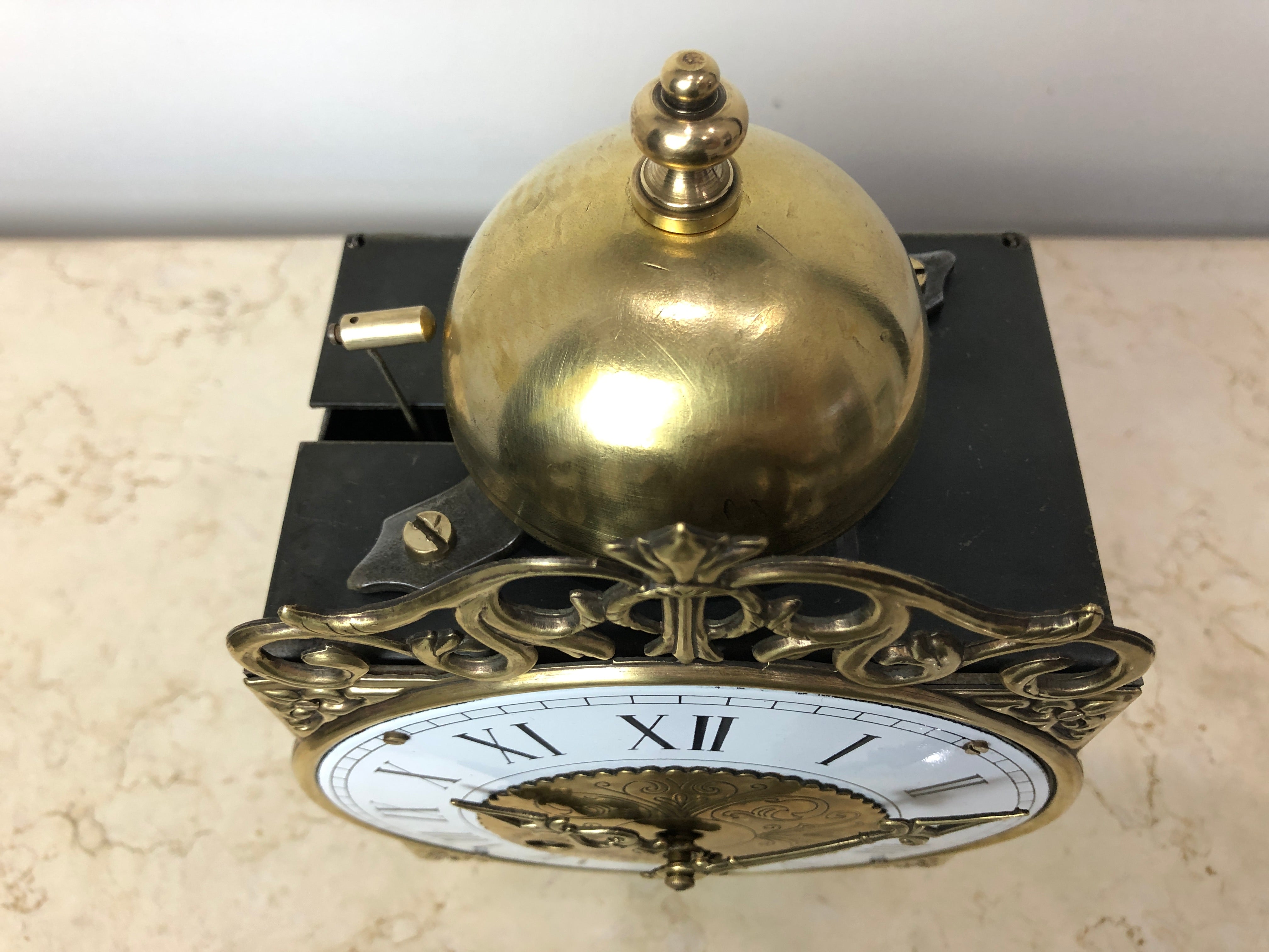 Vintage FRANZ Hermle Marie Louise Brass Bell Chime Mantel Clock | eXibit collection