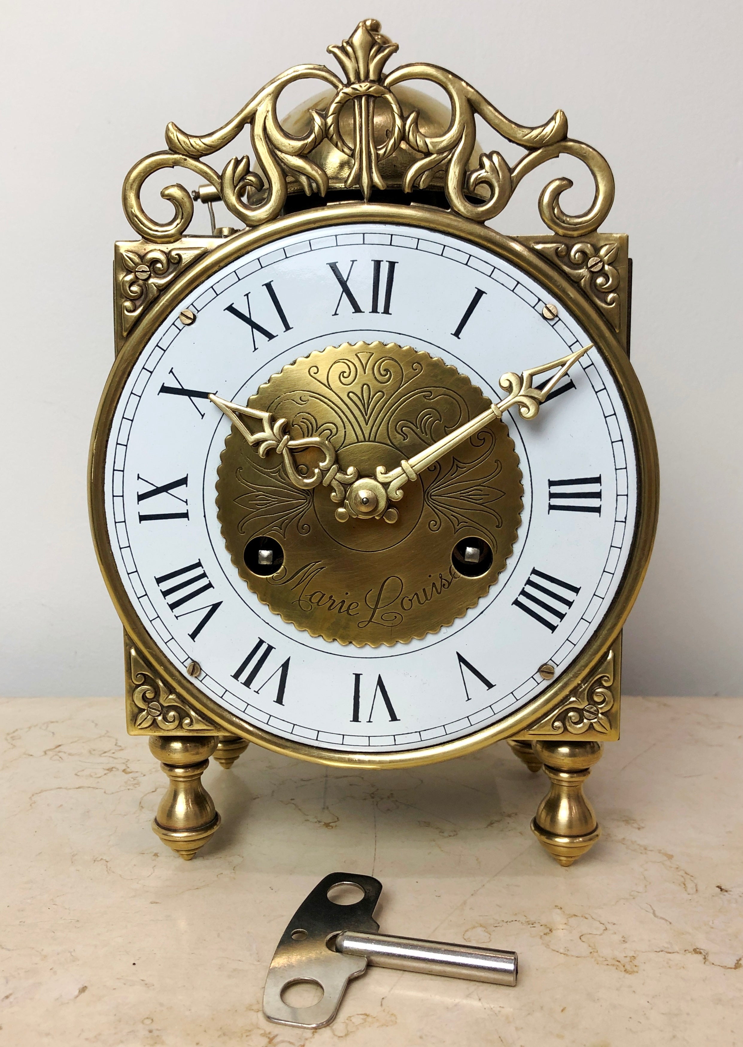 Vintage FRANZ Hermle Marie Louise Brass Bell Chime Mantel Clock | eXibit collection