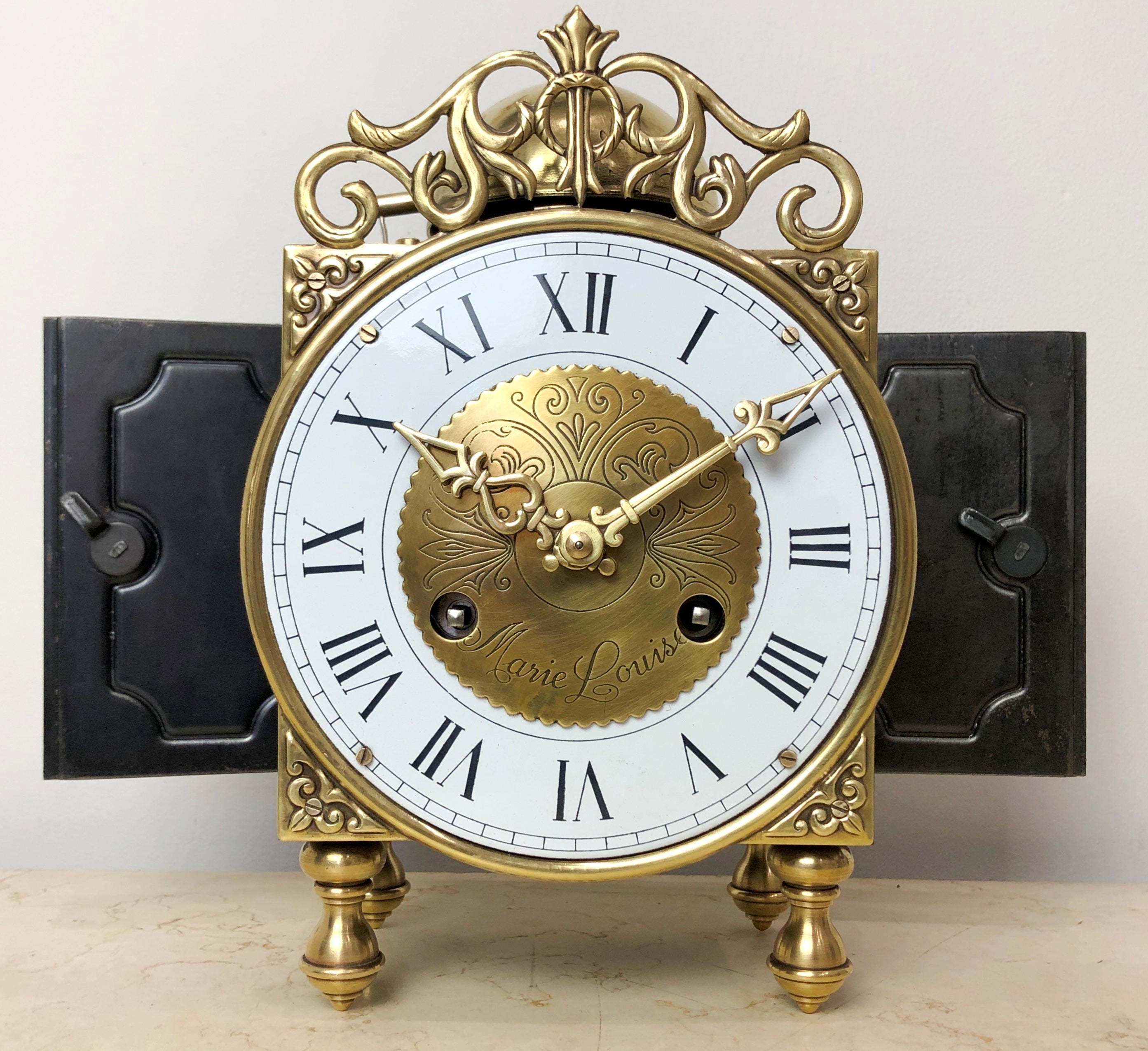 Vintage FRANZ Hermle Marie Louise Brass Bell Chime Mantel Clock | eXibit collection