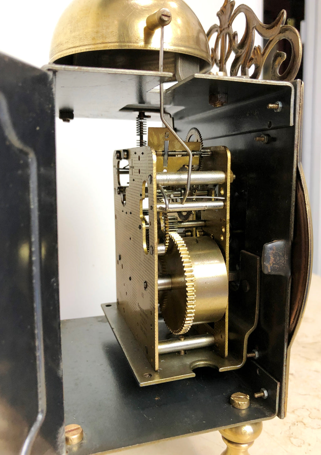 Vintage FRANZ Hermle Marie Louise Brass Bell Chime Mantel Clock | eXibit collection