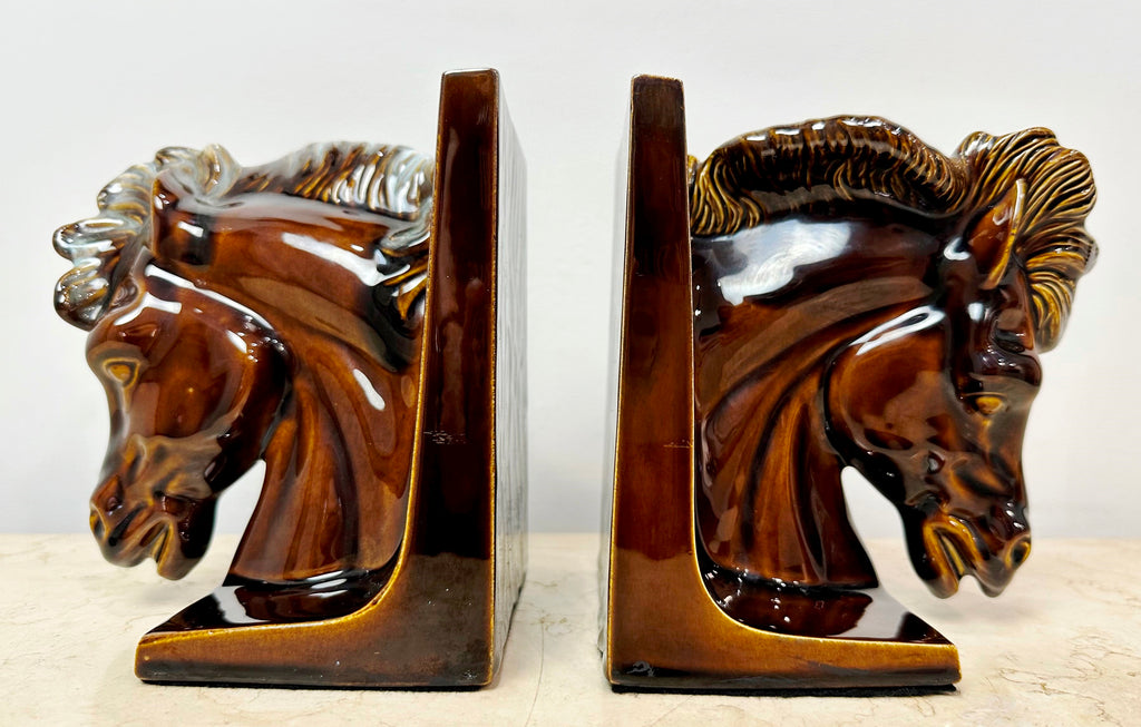 Vintage Original Horse Head Stallion Bookends | Adelaide Clocks