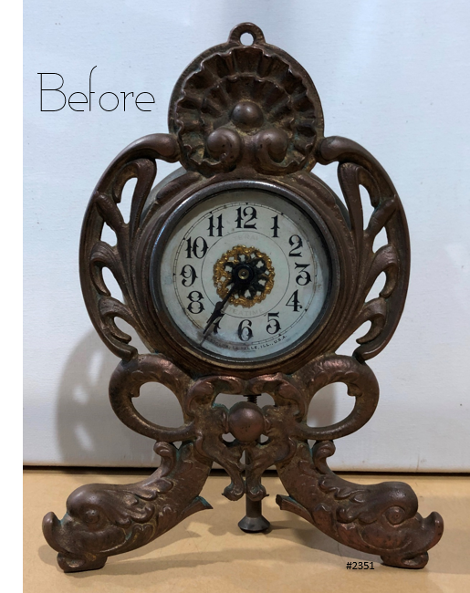 Antique Cast Iron Ornate Westclox Desk Mantel Clock | eXibit collection