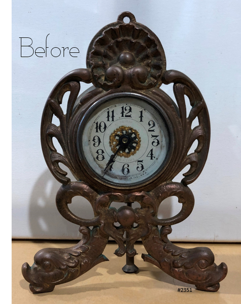 Antique Cast Iron Ornate Westclox Desk Mantel Clock | eXibit collection