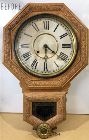 Antique HUGE Welch Octagon Carved Wood Regulator Wall Clock | eXibit collection