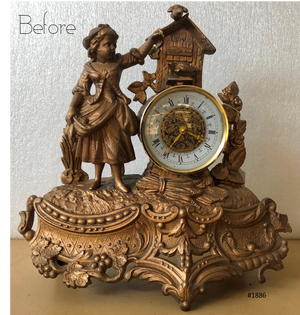 Antique Figural Spelter Quartz Battery Mantel Clock | eXibit collection