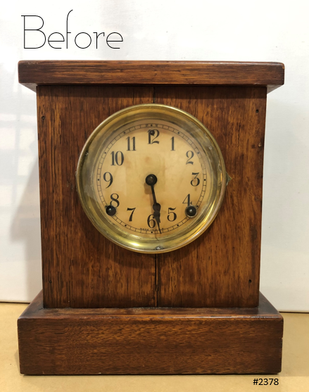 Antique Oak Sessions Bell & Hammer on Coil Chime Mantel Clock | eXibit collection